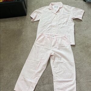 Muji Pink Seersucker Pajama Set Size Small Crop length Like New 100% Cotton